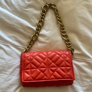 Orange Zara Faux Leather and Gold Chain Purse